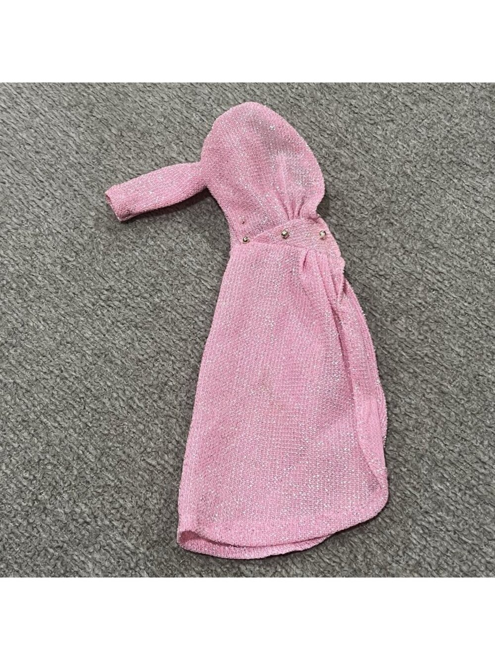 Vintage Barbie Clone Fashion Doll Size Pink Shimmer Long Dress One Sleeve